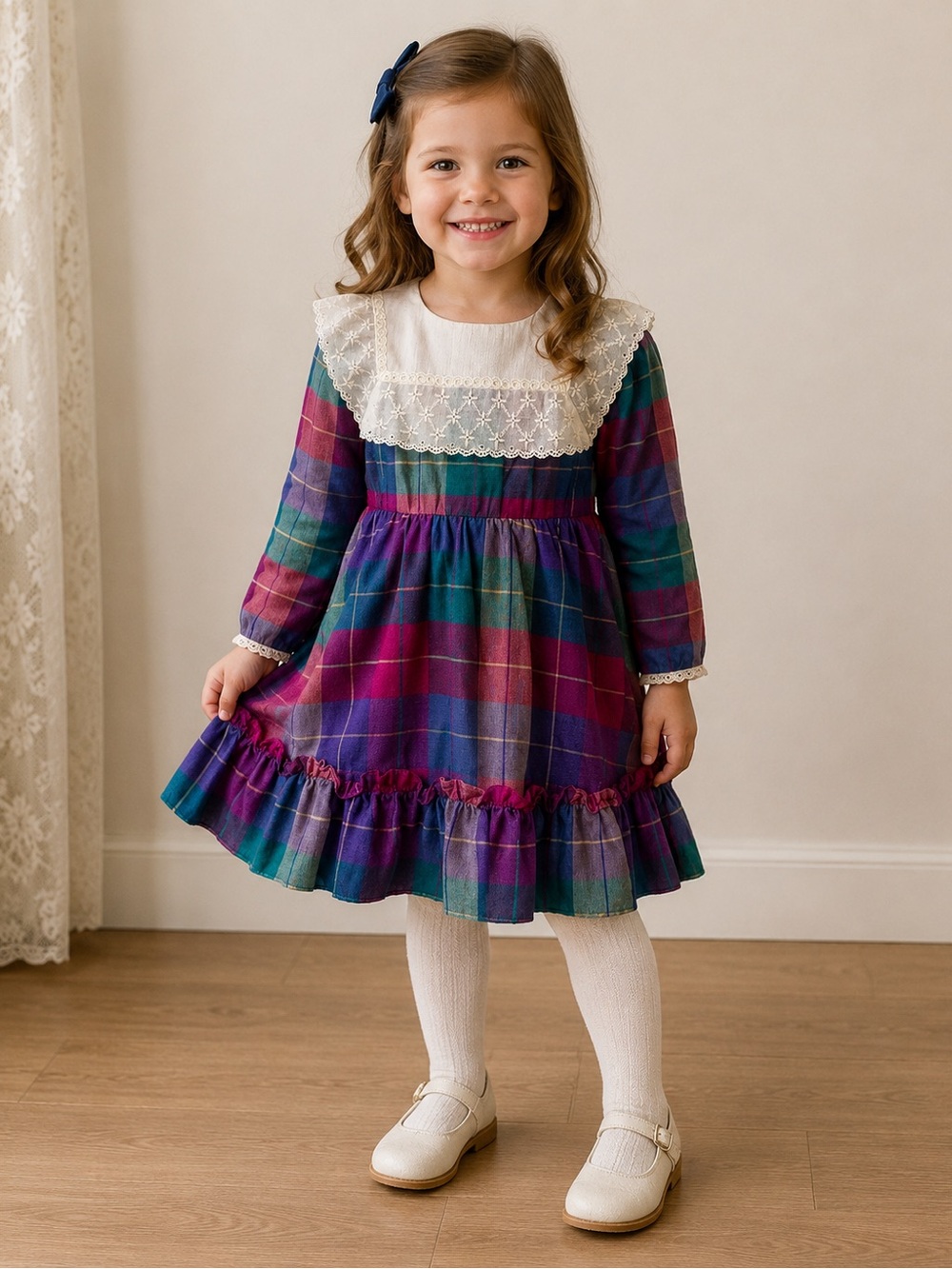 Vintage Bonnie Jean Plaid Dress 4 Smocked Pink Green